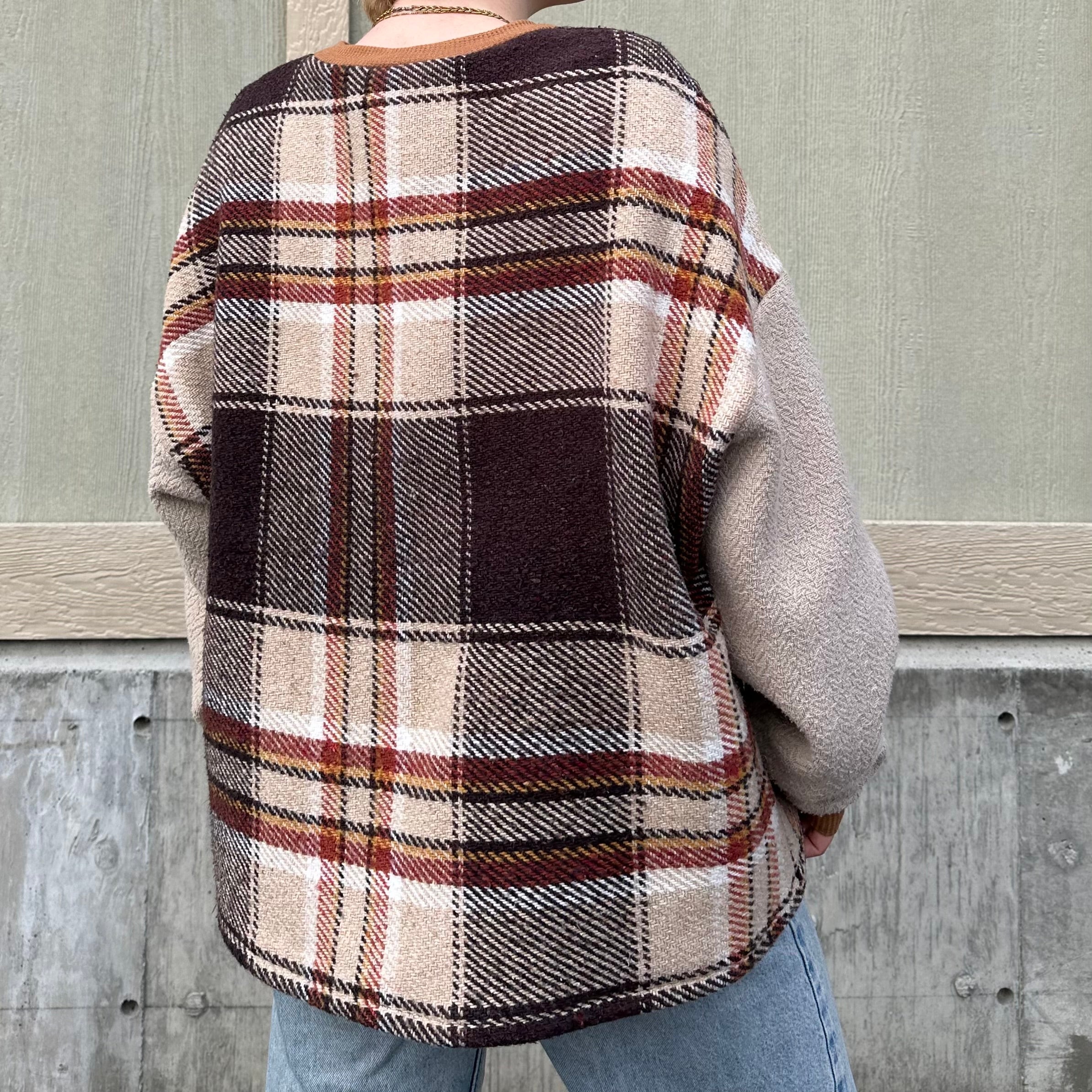 Brown Plaid Blanket Sweater