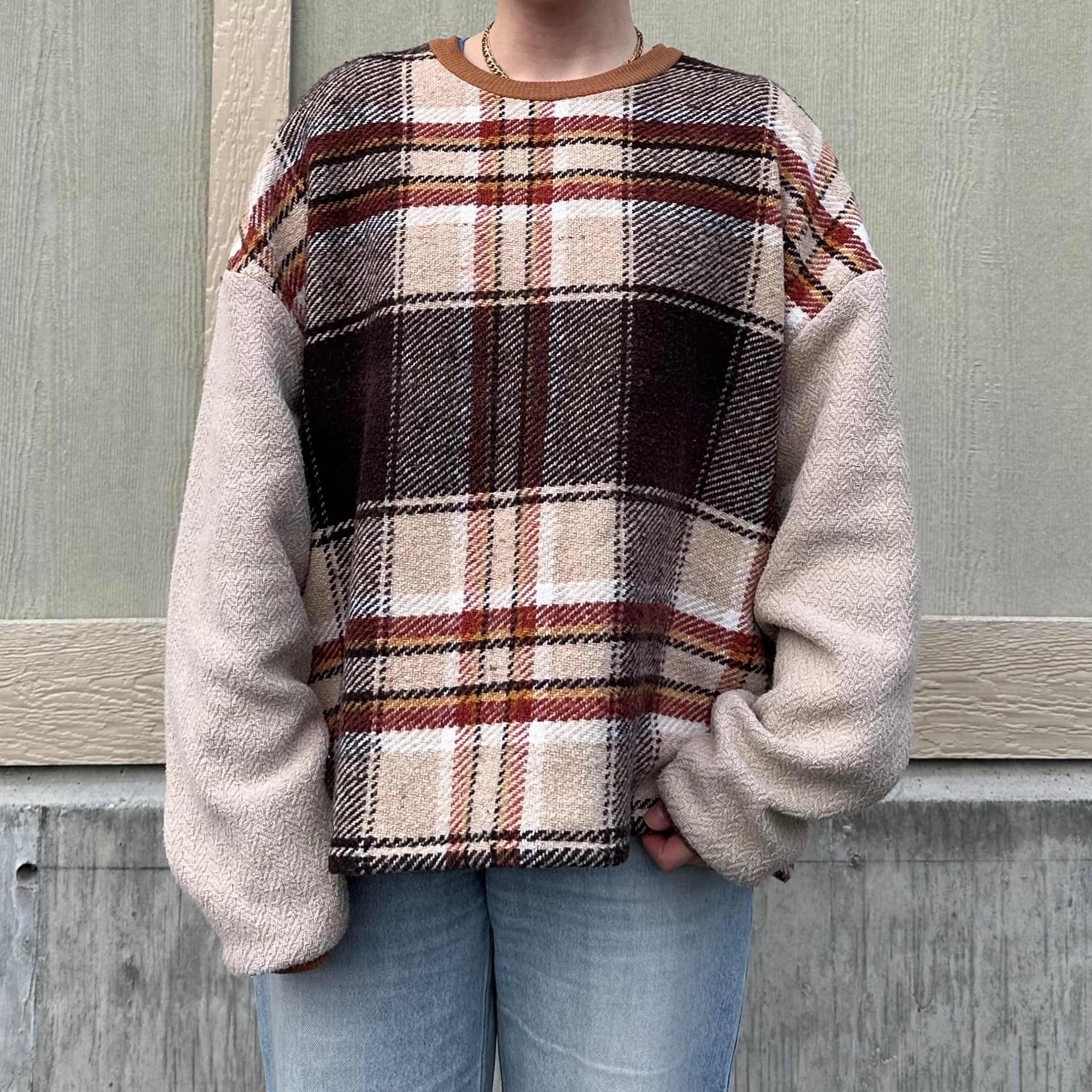 Brown Plaid Blanket Sweater