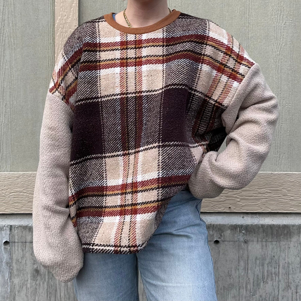 Brown Plaid Blanket Sweater