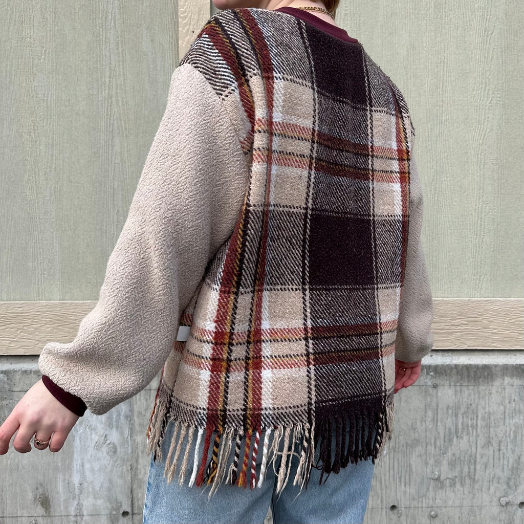 Plaid Fringe Blanket Sweater