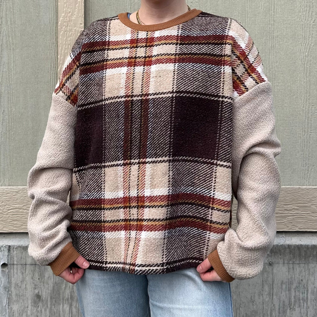 Brown Plaid Blanket Sweater