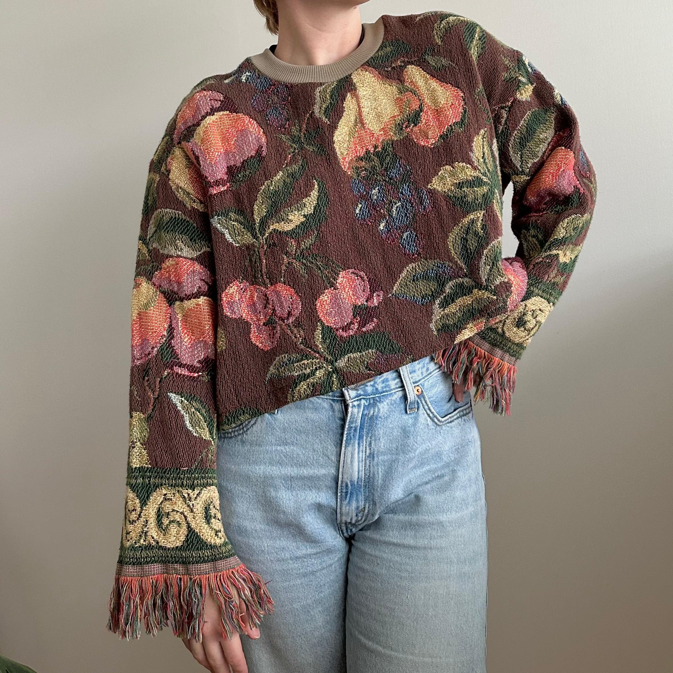 Fringe Fruits Blanket Sweater