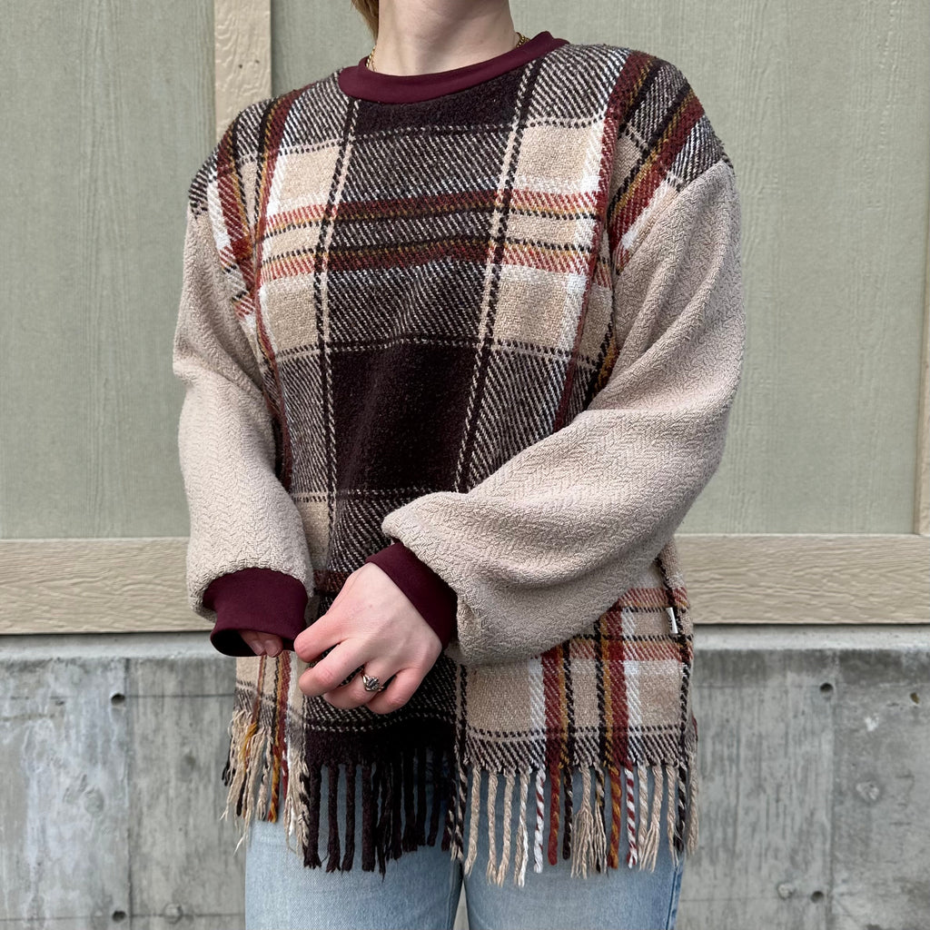 Plaid Fringe Blanket Sweater