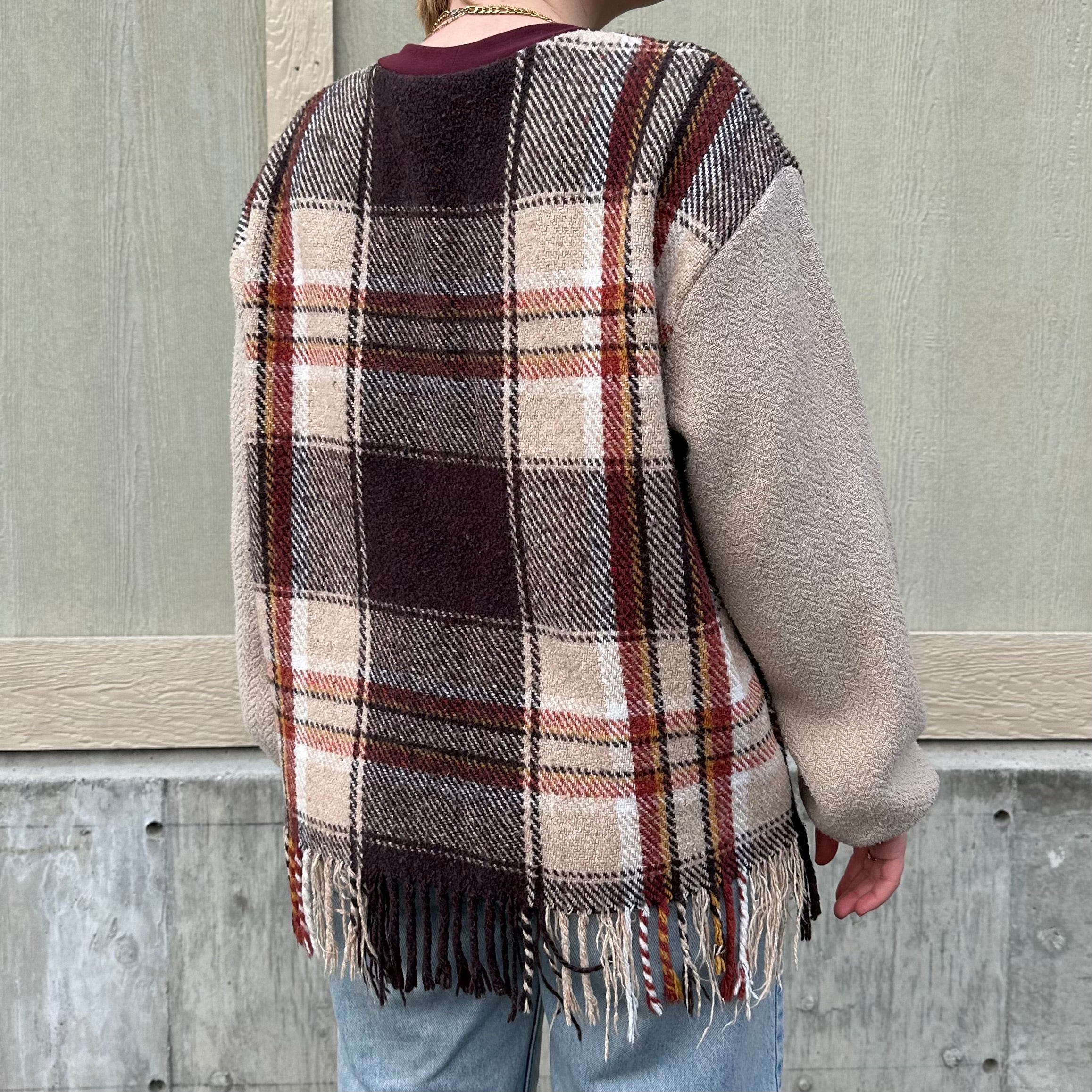 Plaid Fringe Blanket Sweater