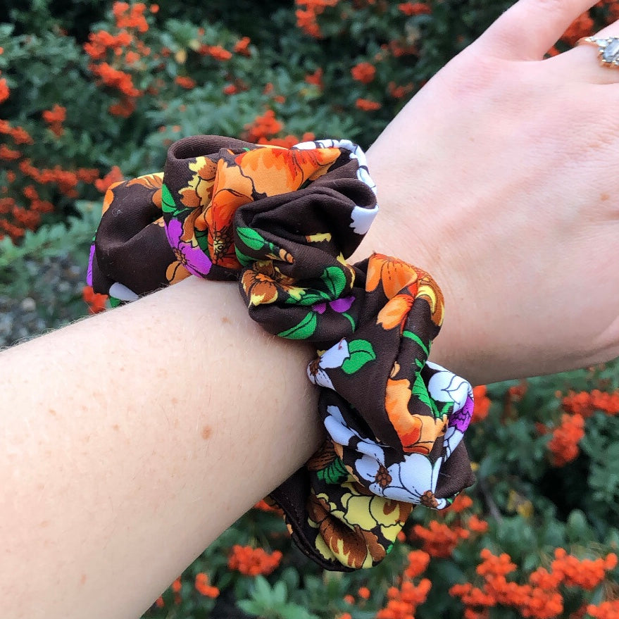 Brown Floral Scrunchie
