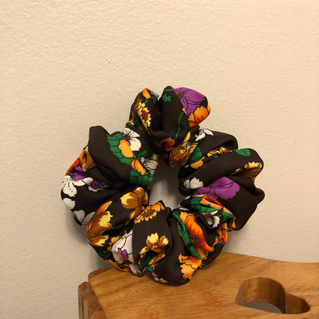 Brown Floral Scrunchie