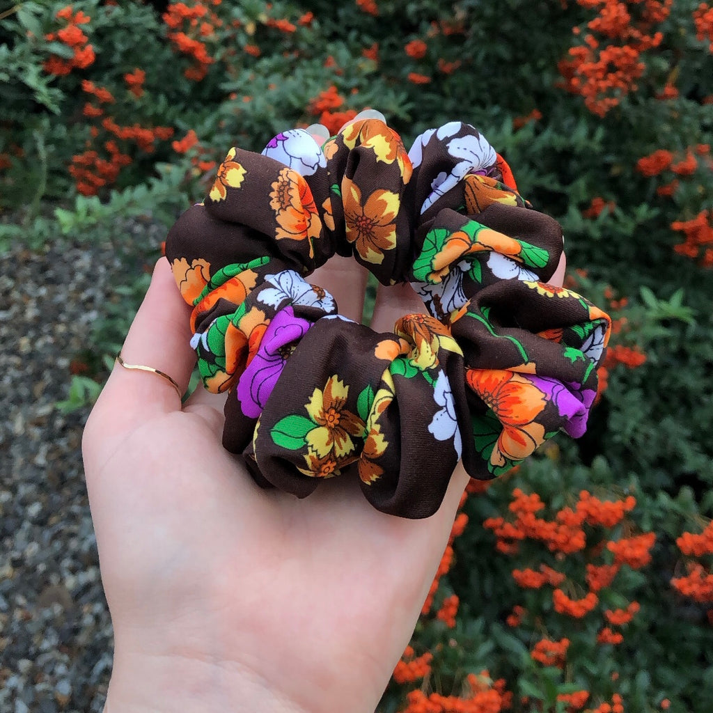 Brown Floral Scrunchie